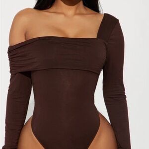Fashion Nova Gia One Shoulder Bodysuit - Brown